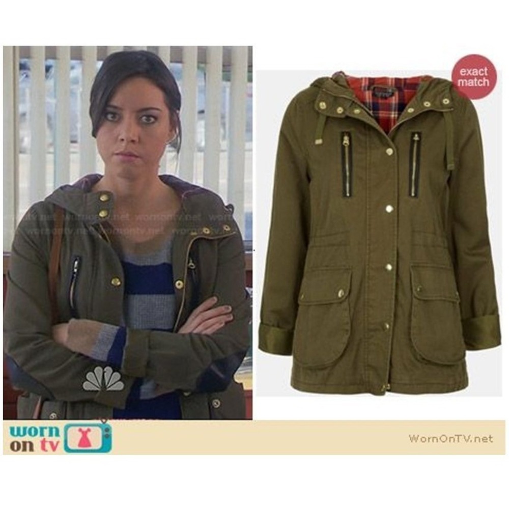Utility Military Parka Jacket Topshop Womens Olive Green Hood Elbow Patches US 2